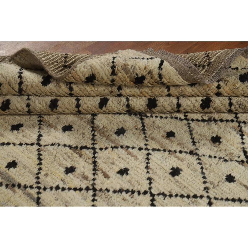 Beige Trellis Moroccan Oriental Area Rug Handmade Wool Carpet - 6'11" x 9'9"