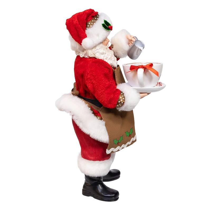 Kurt Adler 10.5-Inch Fabriche Santa with Oversized -InchI Love Coffee-Inch Cup and Creamer