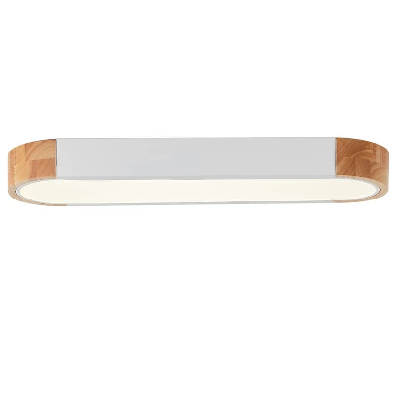 Modern Wood Grain Linear Flush Mount Ceiling Light Matte White LED Fixture for Bedroom Living Room Kitchen - White