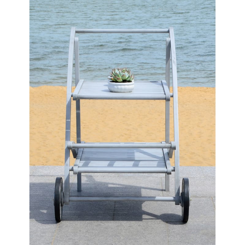 SAFAVIEH Outdoor Johana Acacia Wood Tea Cart - 25Wx34Dx34H