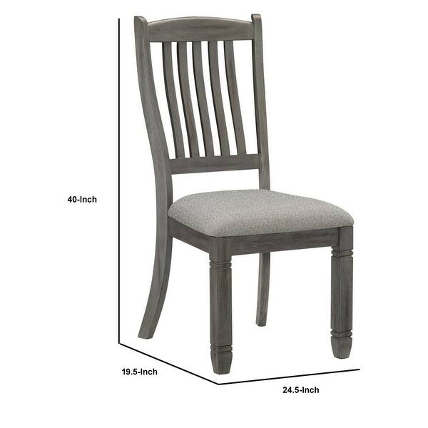 Slatted Back Wooden Side Chair with Padded Seat, Set of 2, Gray Bed