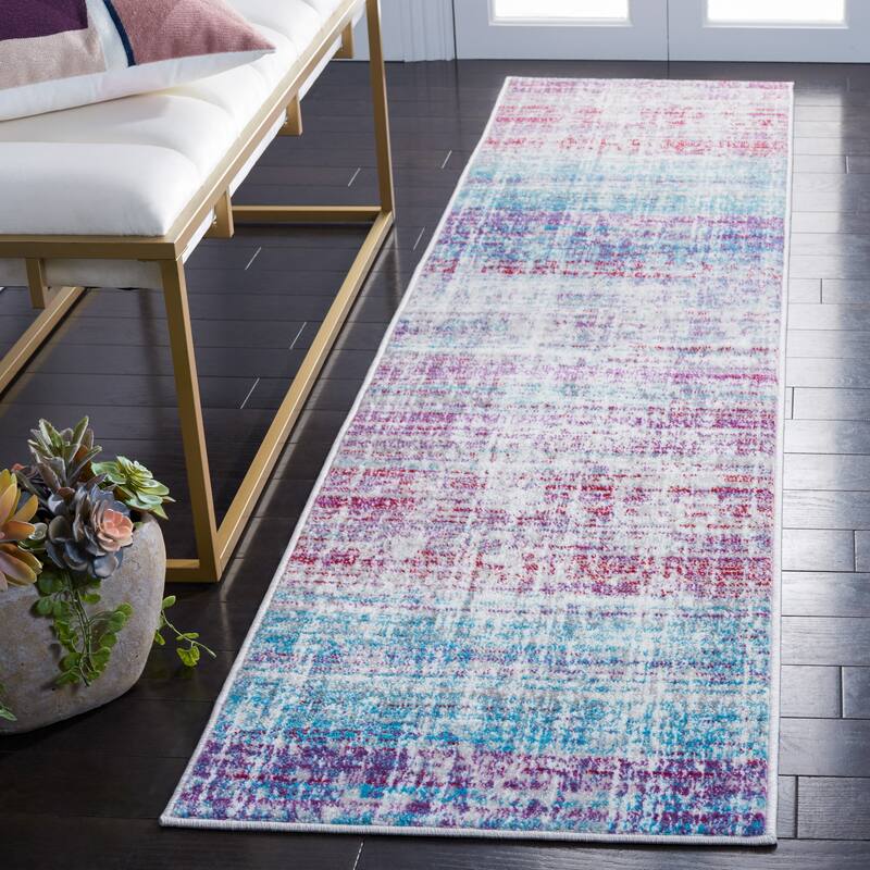 SAFAVIEH Skyler Leone Boho Modern Abstract Rug - 2' x 8' Runner - Silver/Purple