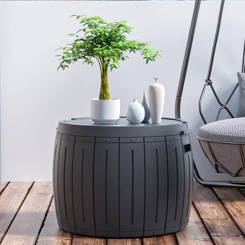 Outdoor Resin Deck Box Storage Shed for Garden,Patios,Backyards,Tools - Round Deck Box Grey