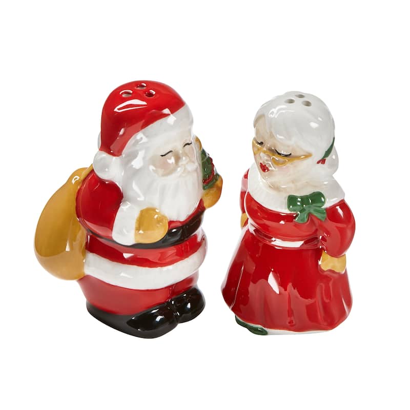 Kissing Claus Salt and Pepper Shaker Set of 2 - Christmas Ceramic Decor, Multicolor, 3.25" H x 2" L x 2" W