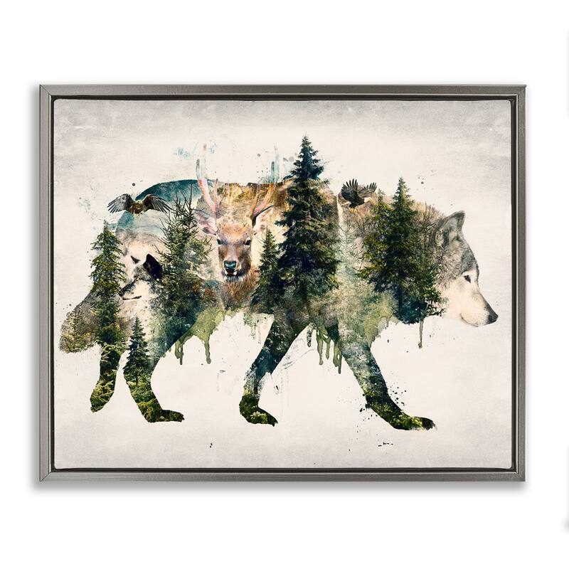 Stupell Woodland Wildlife Wolf Contour Framed Floater Canvas Wall Art Design By Barrett Biggers - 31 x 25 - Grey