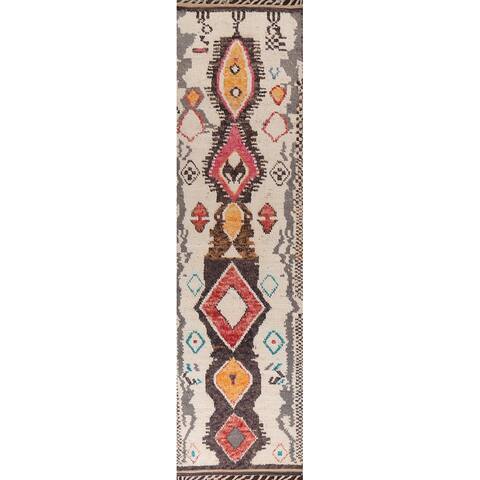 Tribal Geometric Moroccan Oriental Runner Rug Wool Hand-knotted Carpet - 2'10" x 12'9"