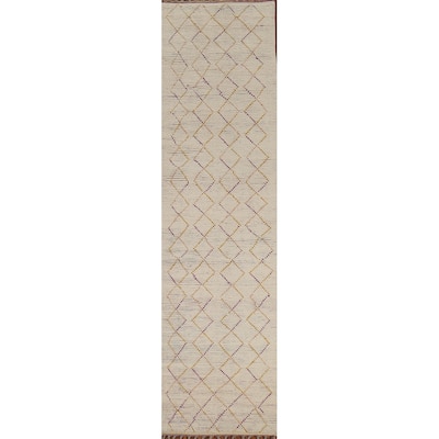 Trellis Moroccan Runner Rug Hand-Knotted Wool Carpet - 2'6"x 12'6"