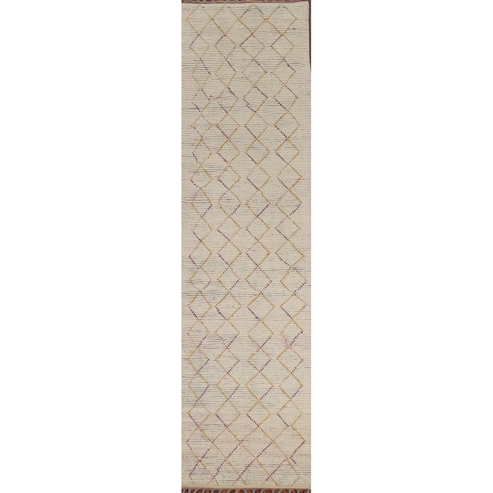 Trellis Moroccan Runner Rug Hand-Knotted Wool Carpet - 2'6"x 12'6"