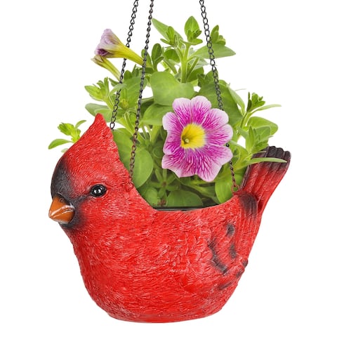 Exhart Hand Painted Red Cardinal Resin Hanging Basket Planter, 9 Inches