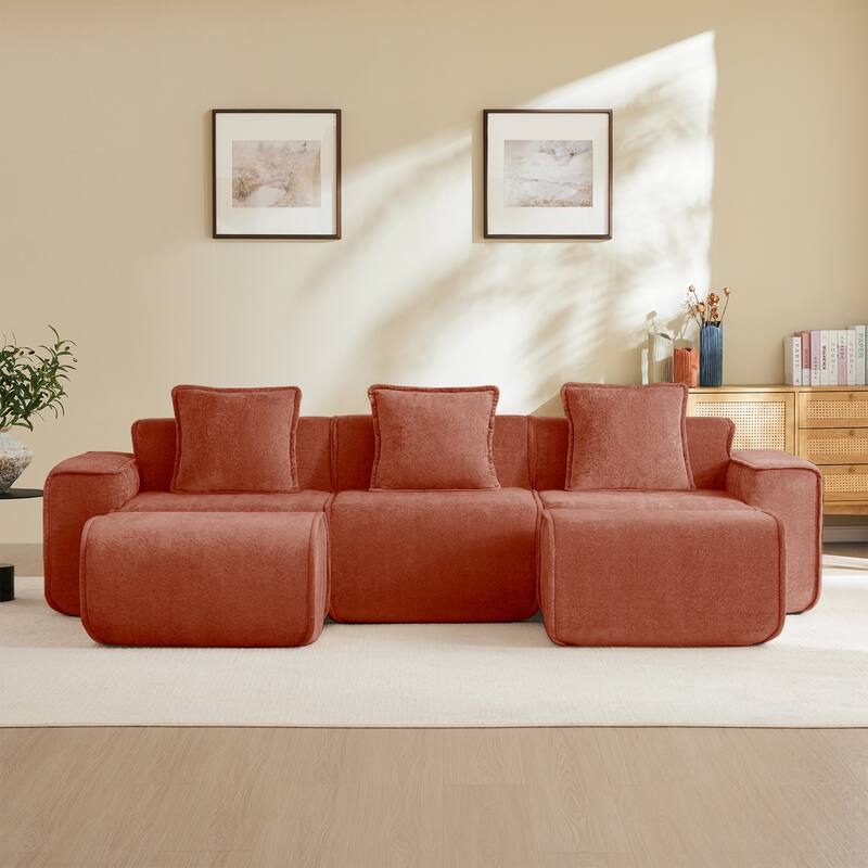 GDFStudio - Streamlined Velvet 3-Seater 108.66" U-Shaped Modular Boneless Sofa with 2 Ottomans
