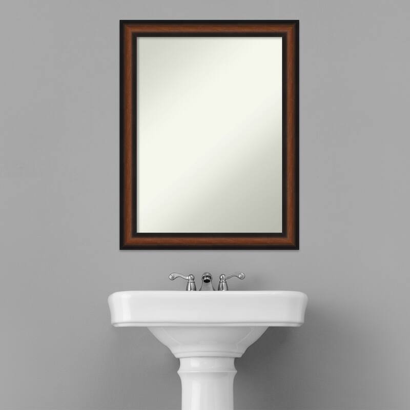 Non-Beveled Bathroom Wall Mirror - Yale Walnut Frame
