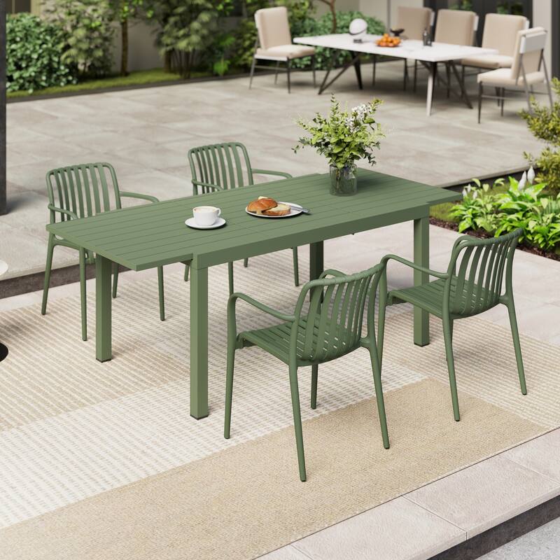 Outdoor Dining Set 5-Piece Stackable Plastic Lightweight Dining Armchair and Extendable Dining Table
