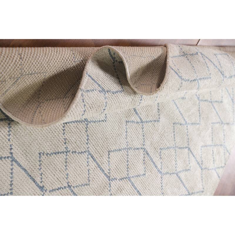 Beige Trellis Moroccan Oriental Area Rug Handmade Wool Carpet - 5'0"x 7'10"