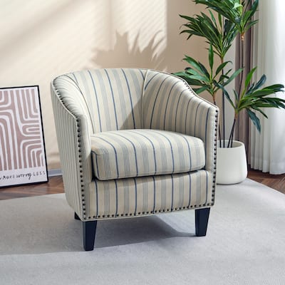 Striped Chair with Solid Wood Legs