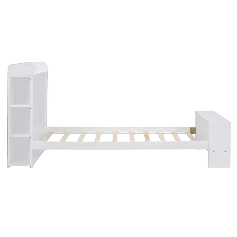 HomeRoots White Wood Twin Bed Frame With USB