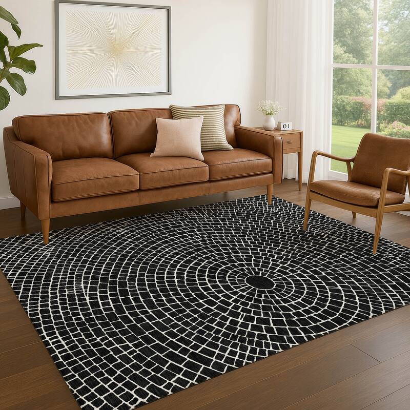 Machine Washable Indoor/ Outdoor Modern Gravity Chantille Rug