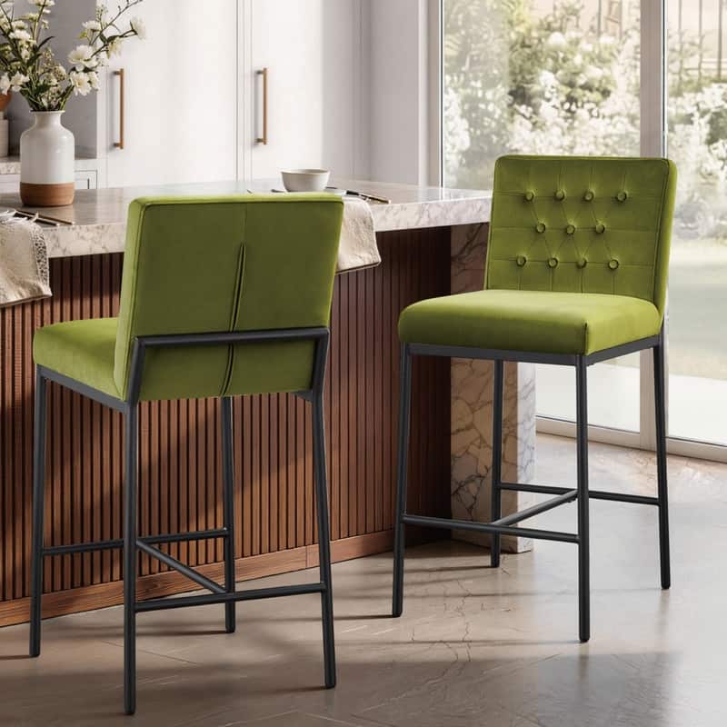 Spruce & Spring Velvet Tufted Counter Bar Stool with Metal Frame