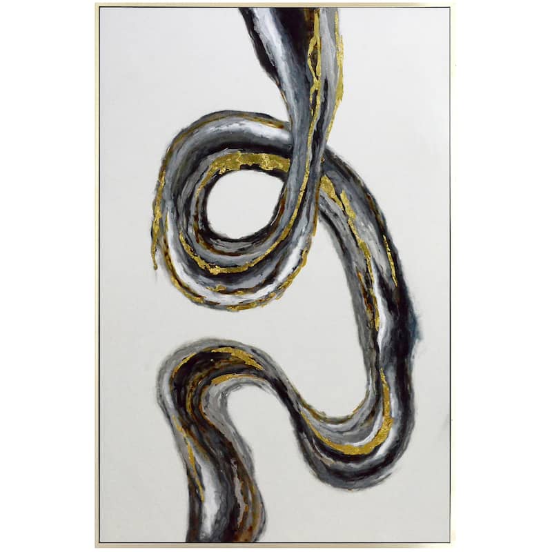 Harp & Finial Wave Champagne Hand Painted Abstract Framed Canvas Art - 54 x 84 - Wood - Gold