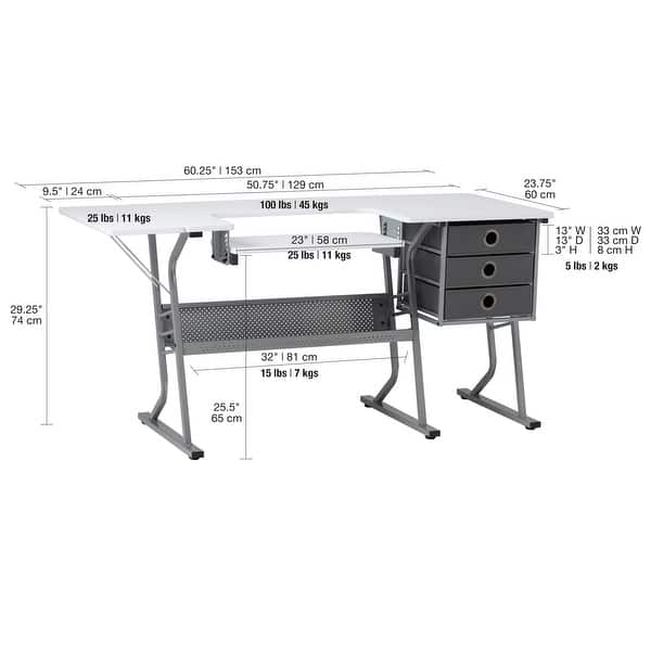 dimension image slide 1 of 2, Studio Designs Eclipse Ultra Grey and White Wood Top Sewing Table