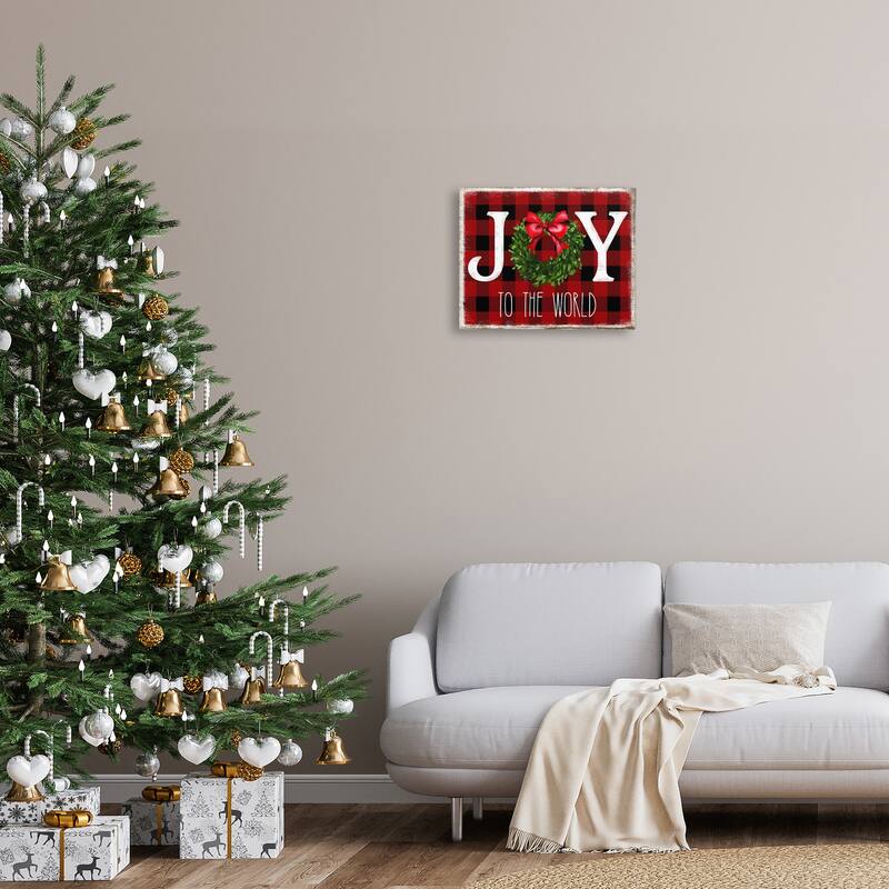 Stupell Joy To World Christmas Charm Buffalo Plaid Canvas Wall Art - Multi-Color