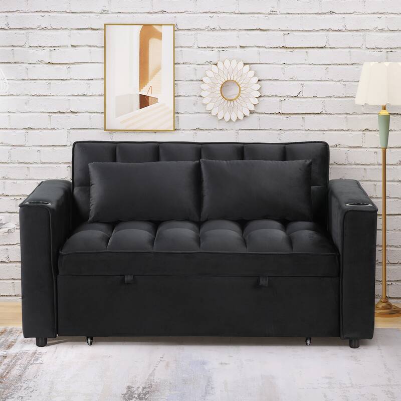 Modern Velvet Sofa Bed with USB Charging - Ideal for Guest Rooms