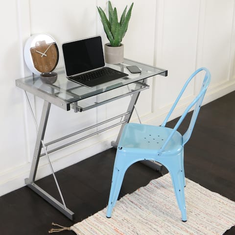 Middlebrook Designs Metal with Glass Top Computer Desk - Silver