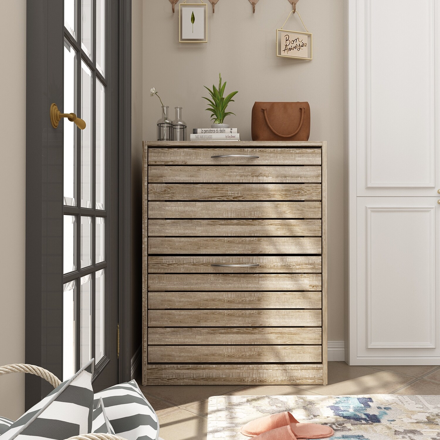 FUFU&GAGA 2-Tier Shoe Rack Cabinet with Storage Space-image