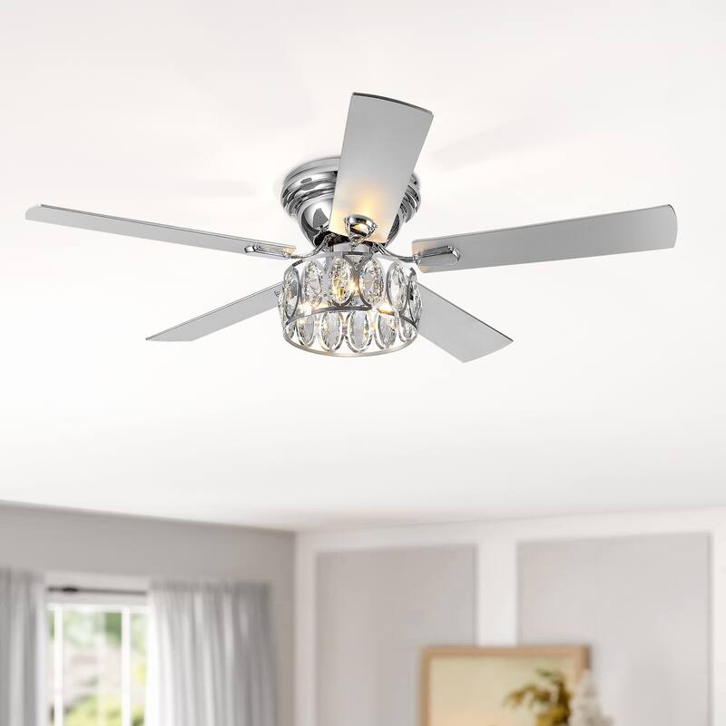 52 inch 5-Blade Flush Mount Crystal Ceiling Fan with Light Remote