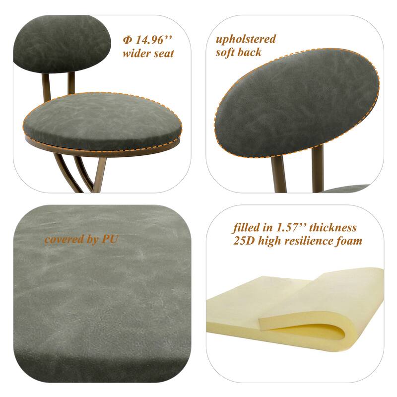 Bar Stools Upholstered Counter Height Barstools for Island, Set of 2 Modern PU Leather/Velvet Dining Chairs with Footrest