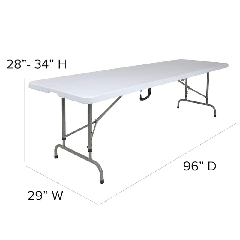 30"W x 96"L Adjustable Bi-Fold Granite White Plastic Table with Carrying Handle