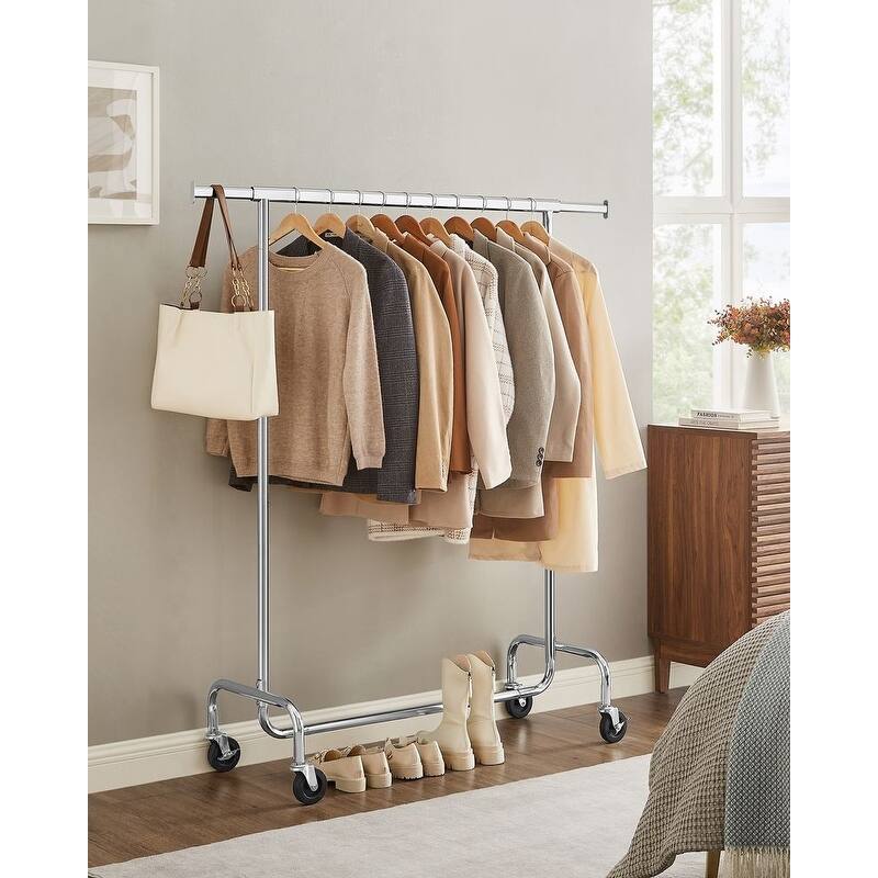 Rolling Clothes Rack with Sturdy Steel Tubes and Extra Load Capacity 2 Lockable Casters - 43.3" x 17.7" x 63"