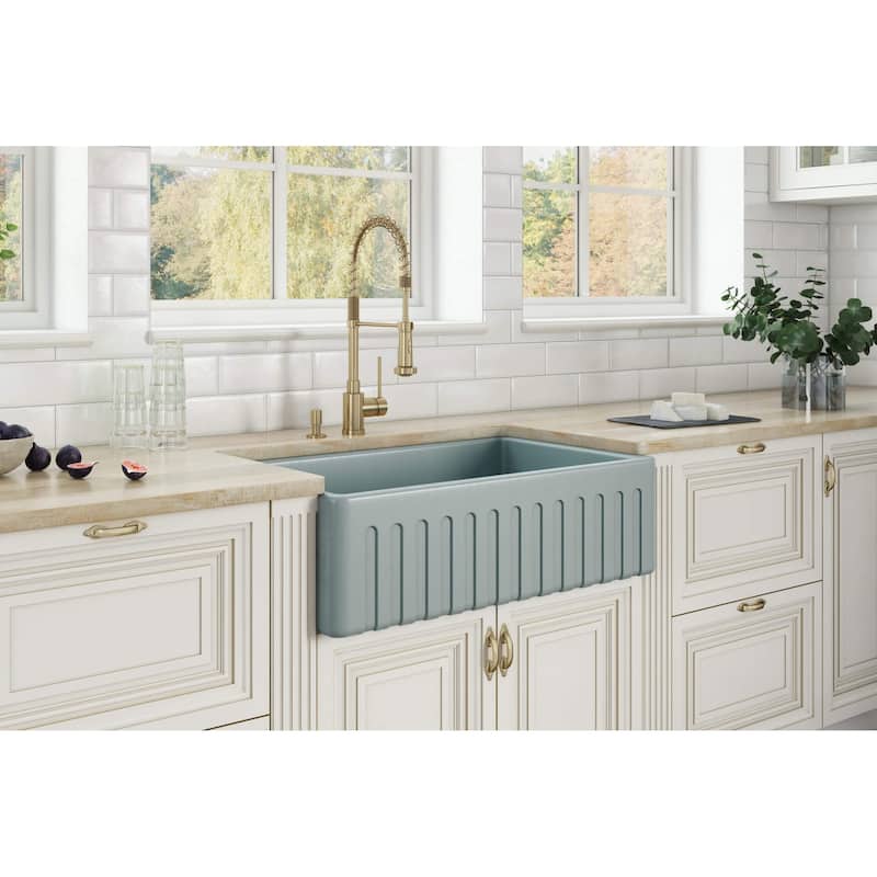 Ruvati 30 x 20 inch Fireclay Reversible Farmhouse Apron-Front Kitchen Sink Single Bowl - Horizon Gray - RVL2100GR