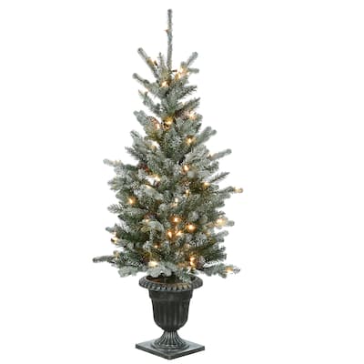 National Tree Company 4 ft. Snowy Morgan Spruce Entrance Tree with Twinkly LED Lights - 4 Foot