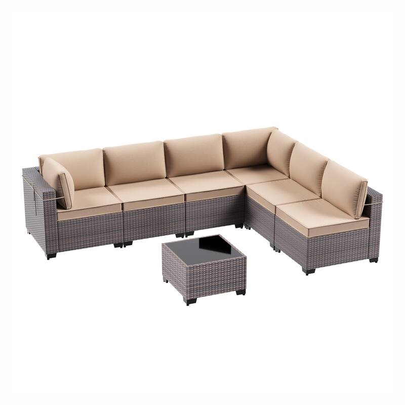 7-Piece Patio Furniture Set, Wicker Outdoor Seatings Conversation Sofa with Side Table - 7-Pieces
