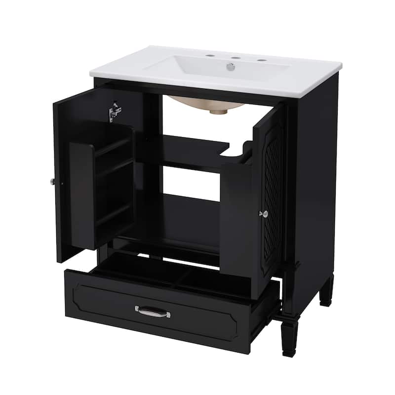 Bathroom Vanity with Ceramic Sink, Bathroom Cabinet with Door Shelf and Soft-Closing Doors, Vanity Set with Adjustable Shelf