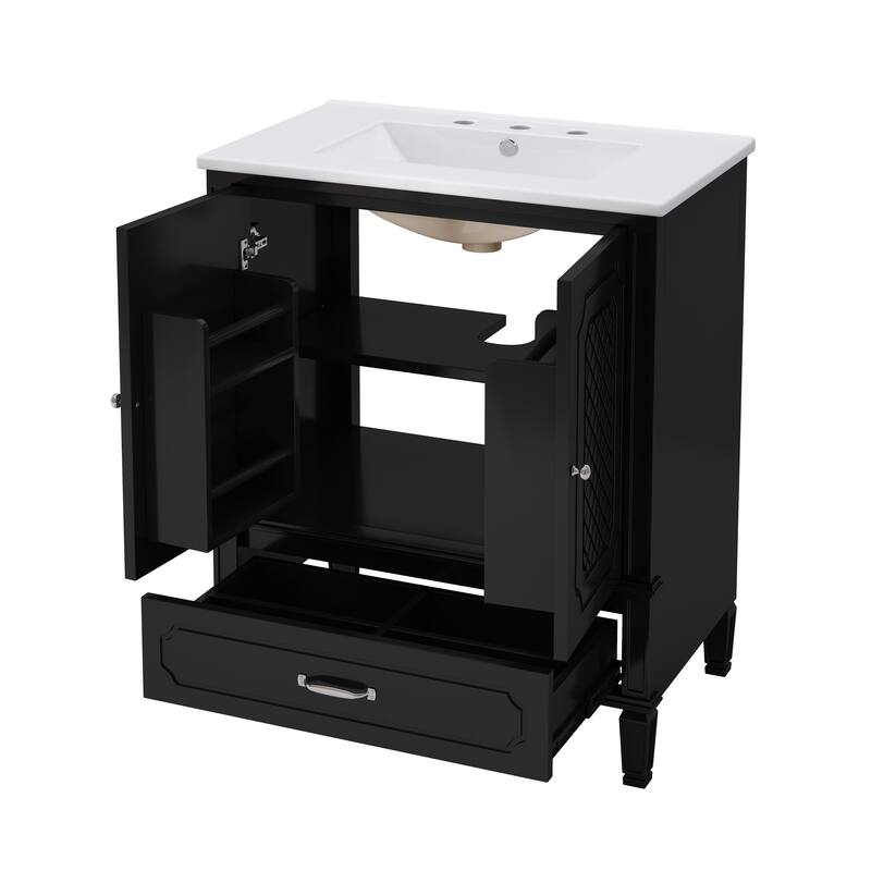 Grey 30-Inch Freestanding Vanity Cabinet with Sink, Adjustable Shelf, Storage Drawer, and Painted Finish