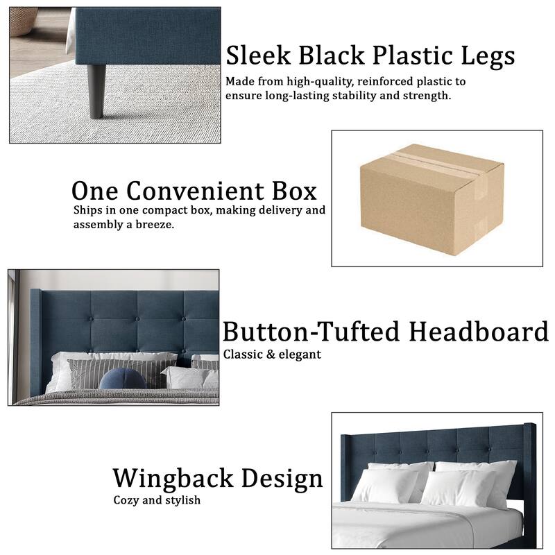 CraftPorch Elegance Wingback Upholstered Linen Bed