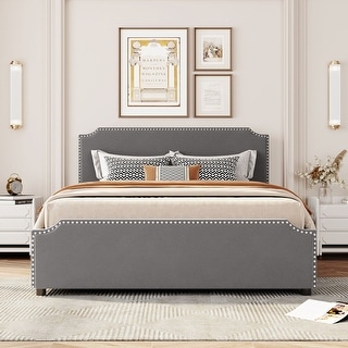 Queen Upholstered Velvet Platform Bed Storage Bedframe with 4 Drawers ...