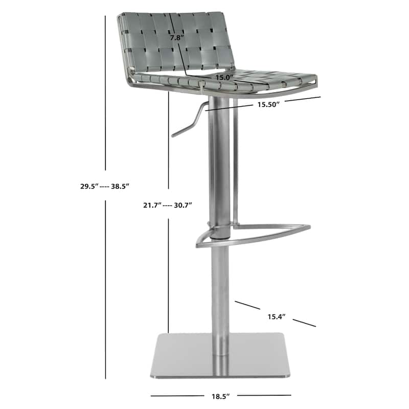 SAFAVIEH Mitchell Brown Leather Seat Stainless-Steel Adjustable 22-31-inch Modern Bar Stool - 19"W x 15"D x 30"H
