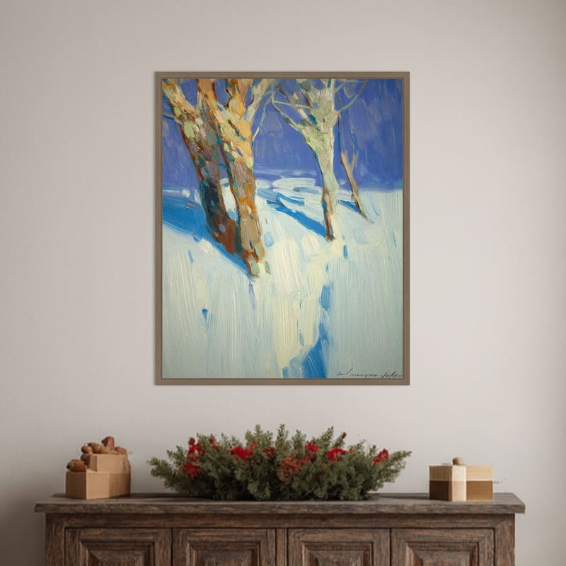 Winter Trees by Vahe Yeremyan (23 x 28 in.), Framed Canvas Wall Art Print - Sylvie Dark Gold