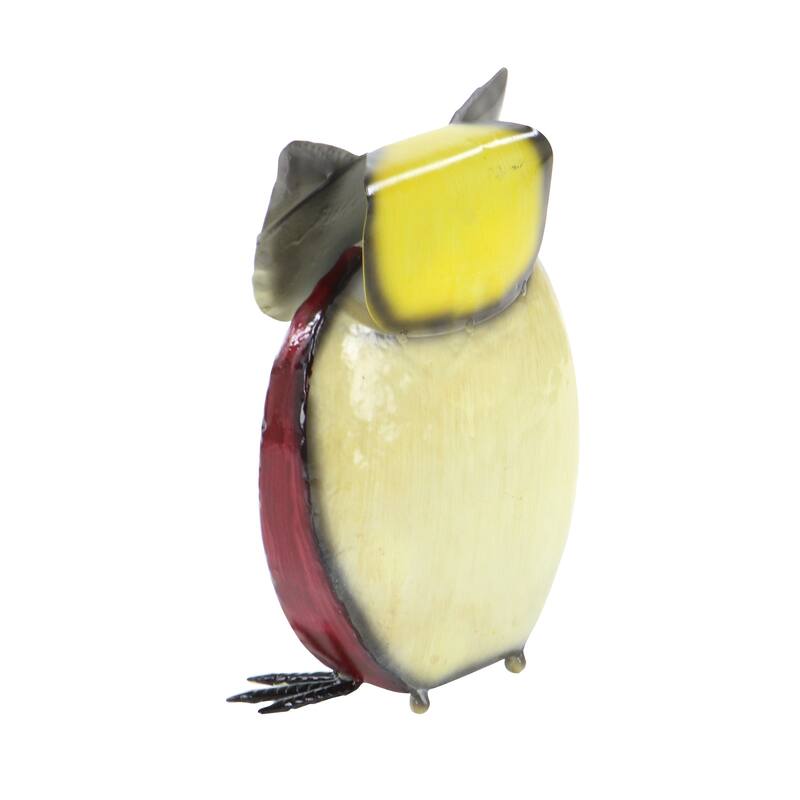 Yellow Metal Indoor Outdoor Owl Decorative Garden Sculpture with Floral Pattern