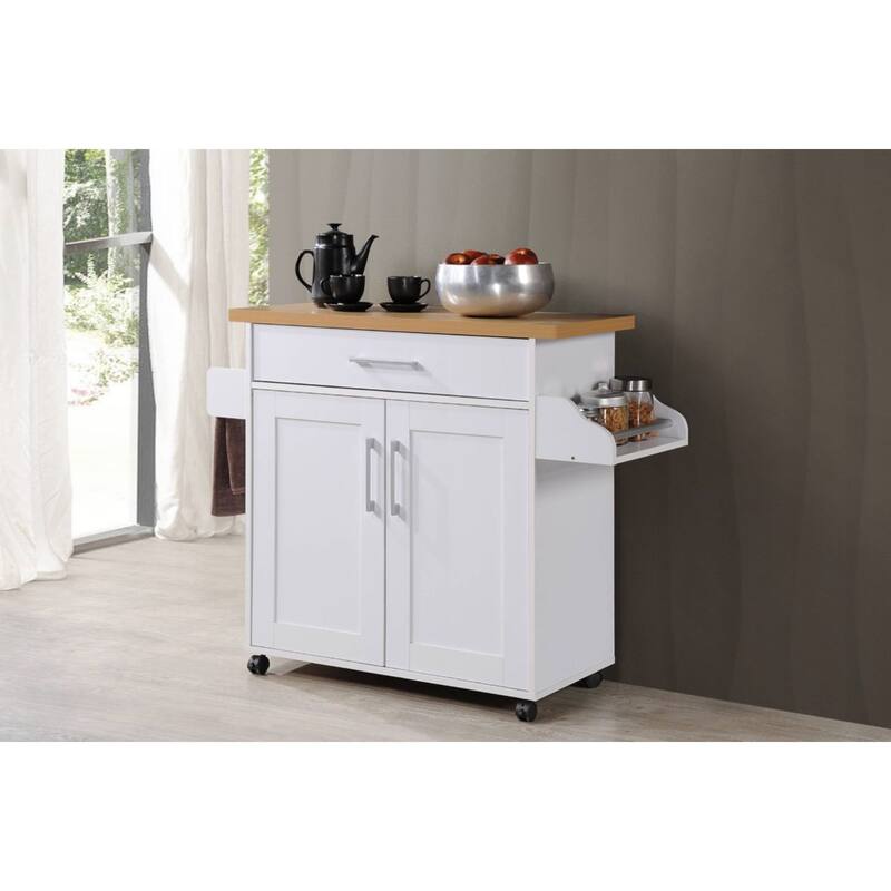 43.5" White and Beige Solid Kitchen Island with Spice Rack