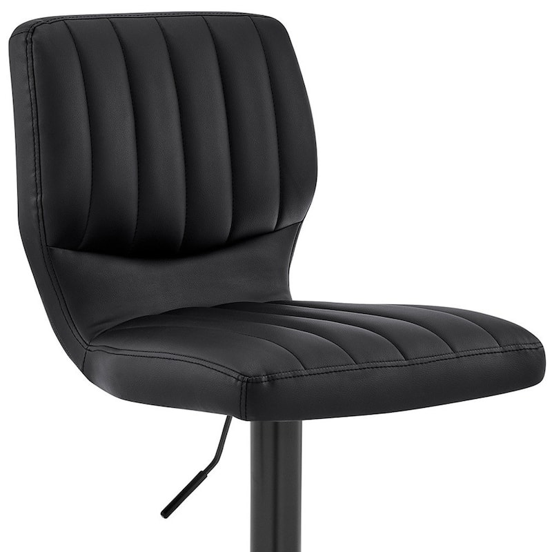 Black Faux Leather Textured Adjustable Bar Stool - 46" x 17" x 21"