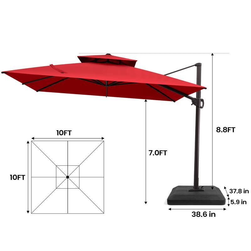 Pellebant 10 ft Square Patio Cantilever-Offset Umbrella with Base
