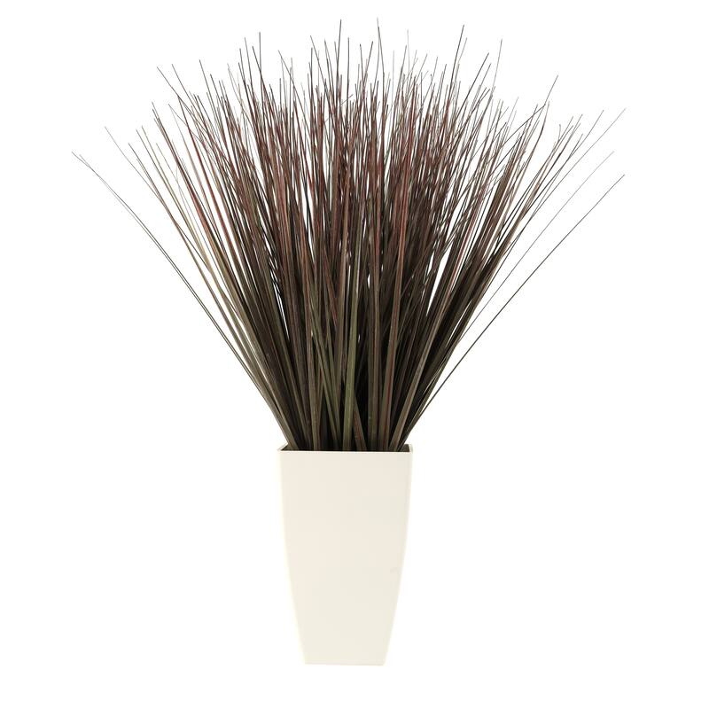 Green Faux Foliage Onion Grass Artificial Plant with White Plastic Pot