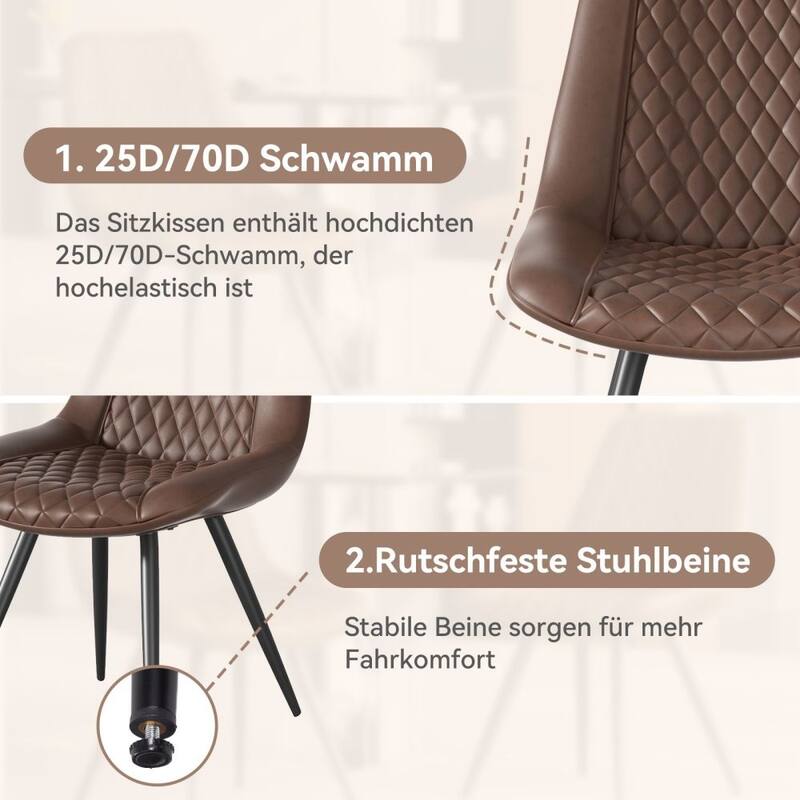 Leather Dining Chair with Metal Legs （Set of 2）