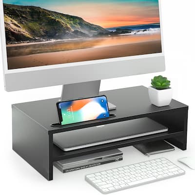 Clihome 2 Tiers Computer Monitor Riser with Smart Phone Holder