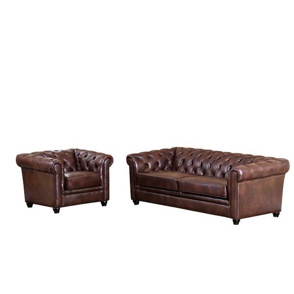 Abbyson Tuscan Leather Chesterfield 2 Piece Armchair and Sofa Set On