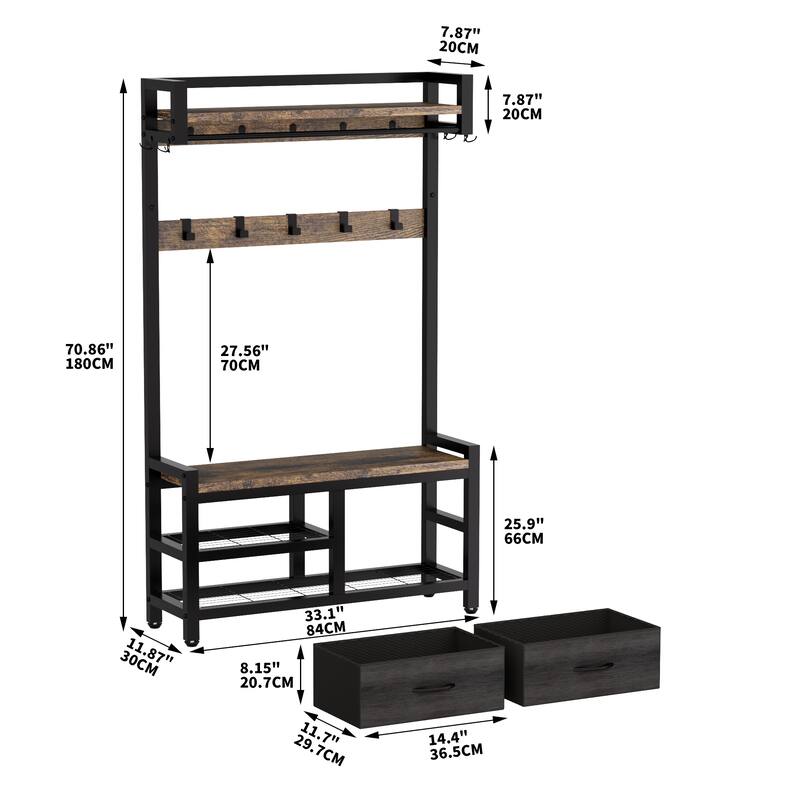 33.1" 5-in-1 Coat Rack with 2 Movable Drawers, Shoe Storage and Hooks