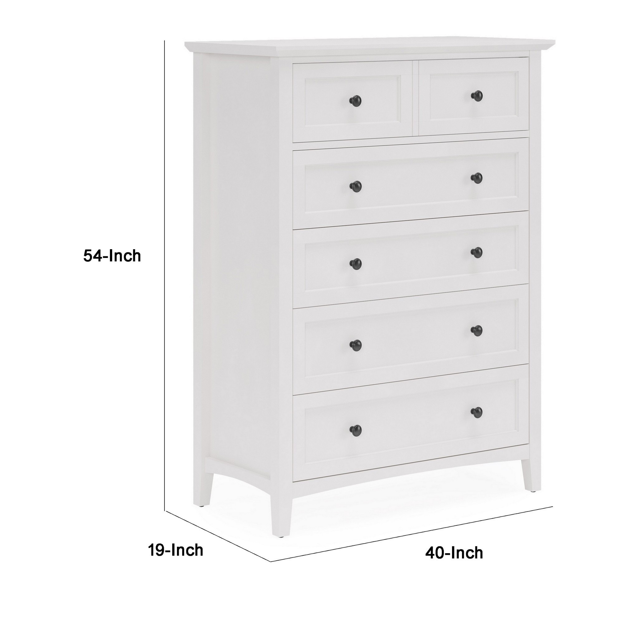 Fritz 54 Inch Tall Dresser Chest, 5 Drawers, Modern White Wood, Black  Handles - Bed Bath & Beyond - 39256412